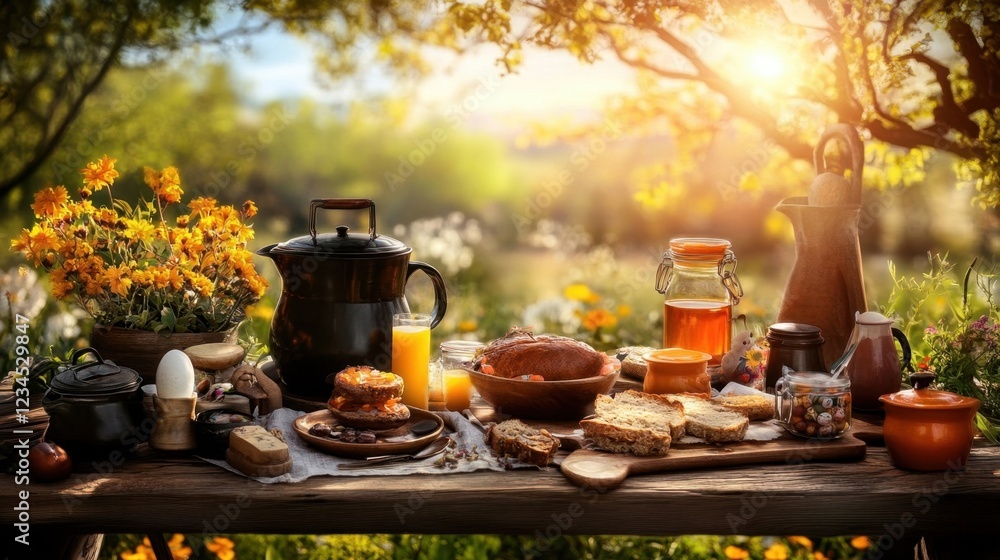 Fototapeta premium Sunny Morning Breakfast Outdoors.