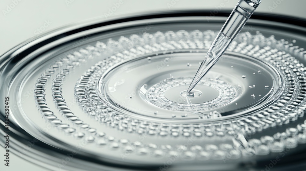 Pipette dropping serum onto patterned glass in lab Pipette dropping serum onto patterned glass in lab