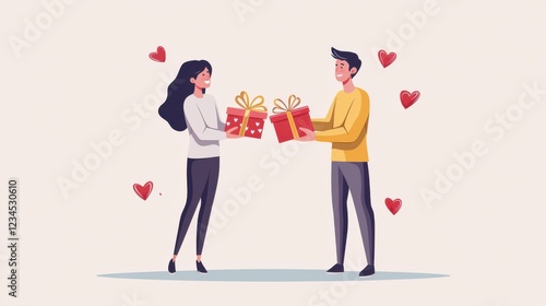 Couple exchanging gifts, sweet Valentine?