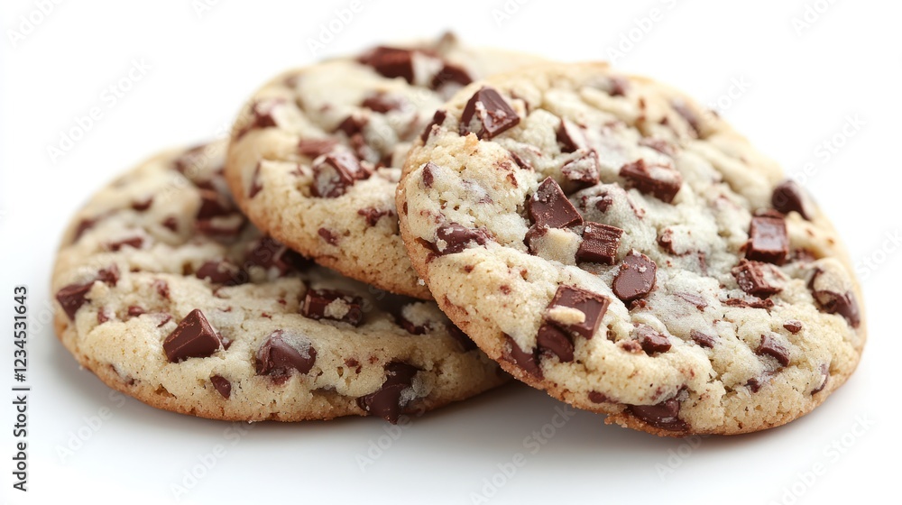 Delicious chocolate chip cookies on white background, studio shot, food photography, baking Delicious chocolate chip cookies on white background, studio shot, food photography, baking