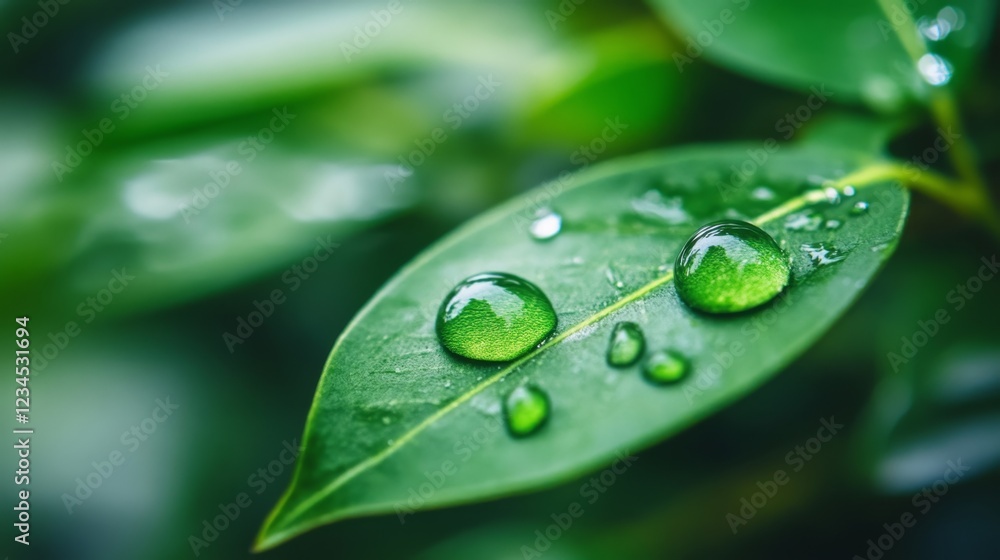 Water Droplets on Green Leaf Surface in Natural Environment Water Droplets on Green Leaf Surface in Natural Environment