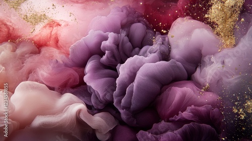 Elegant Abstract Swirls in Soft Purple and Pink Hues with Golden Accents for Artistic Backgrounds