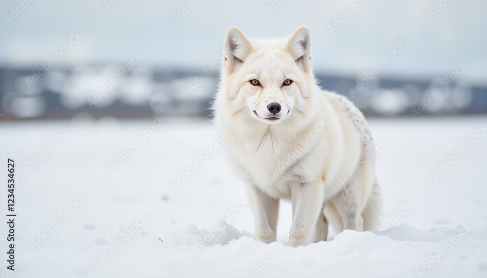 Arctic fox standing in a snowy winter landscape Arctic fox standing in a snowy winter landscape