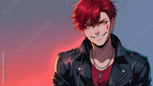 Fiery Anime Rebel with Crimson Hair & Golden Eyes