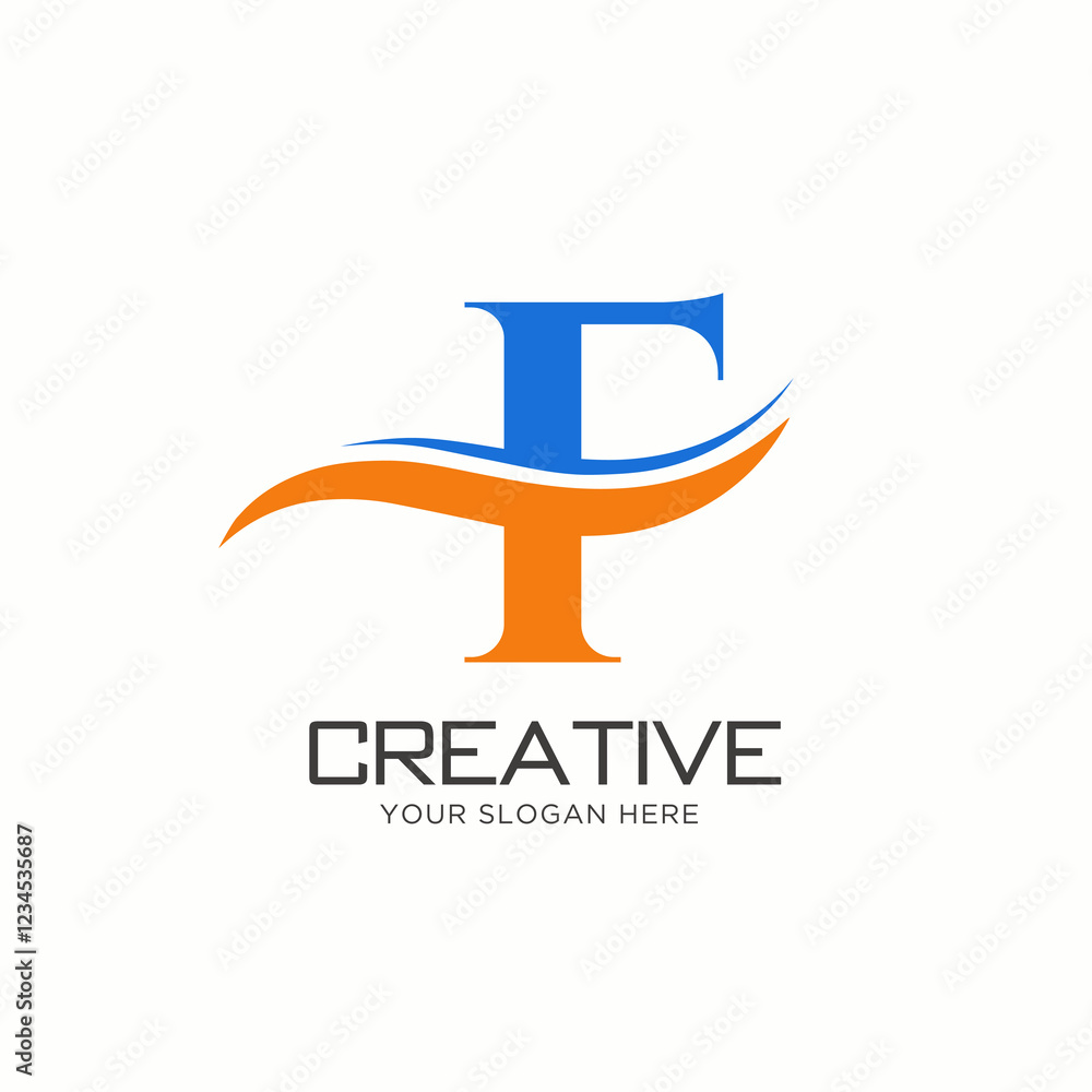 F Letter Logo Design. F Letter Logo Design with water wave