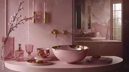 Pink Luxury Bathroom Interior.