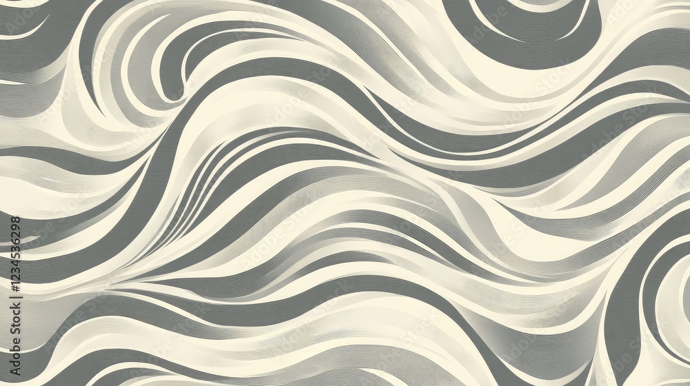 Fototapeta premium Abstract Wavy Lines in Gray and Cream Tones, Creating a Fluid, Elegant Pattern for Stylish Backgrounds, Artistic Designs, and Creative Projects