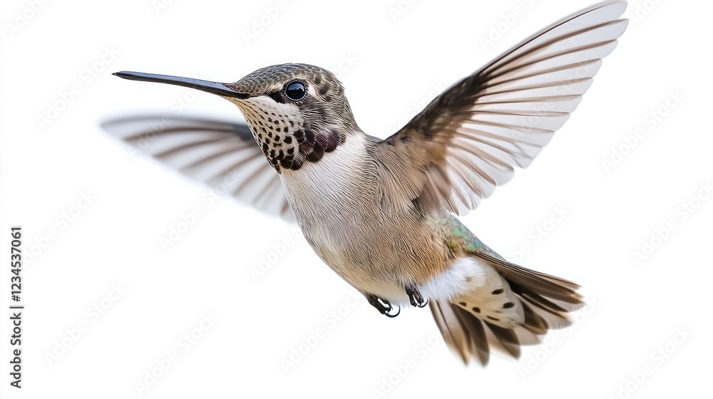 Fototapeta premium Hummingbird in flight, isolated on white background