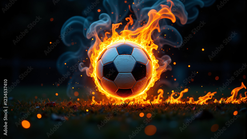 Naklejka premium Fiery Soccer Ball Ignites Passion for the Game