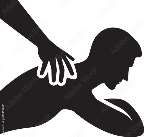 Silhouette of a person receiving a stress relief massage. Minimalist vector EPS design symbolizing relaxation, therapeutic massage, and stress reduction.