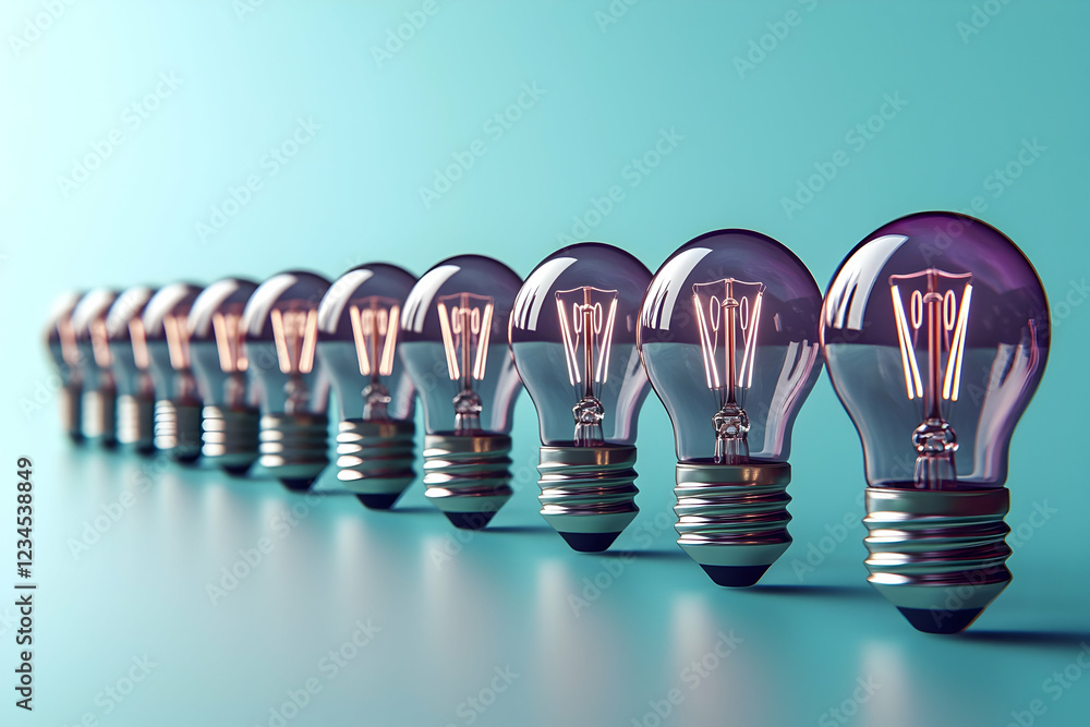 Row of lightbulbs on blue background, idea concept Row of lightbulbs on blue background, idea concept