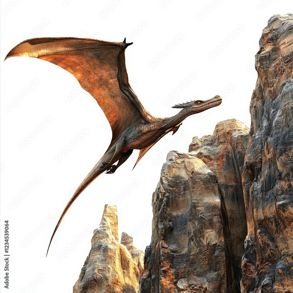 Fototapeta premium Majestic Dragon Soaring Over Rocky Mountain Landscape in a Vivid Fantasy Scene with Epic Detail and Vivid Colors