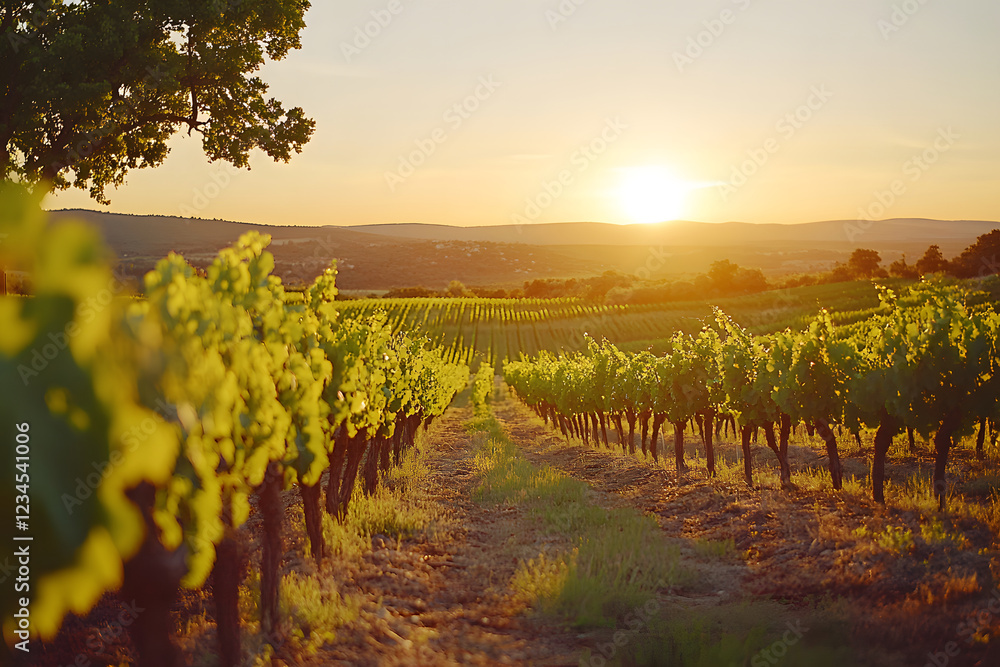 Fototapeta premium Sunset over a Vineyard Landscape