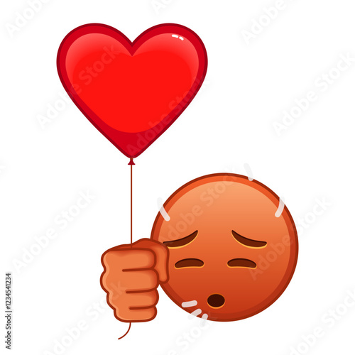 Sweaty face with red heart baloon Large size of red emoji smile