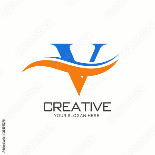 V Letter Logo Design. V Letter Logo Design with water wave