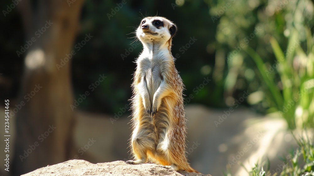 Fototapeta premium The meerkat standing tall on its hind legs is both a guardian and a storyteller of the wild. 