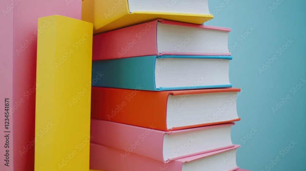 Colorful books stacked on top of each other, close-up Colorful books stacked on top of each other, close-up