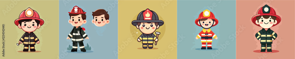 vector set of firefighter characters vector set of firefighter characters