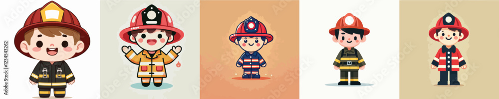 vector set of firefighter characters vector set of firefighter characters