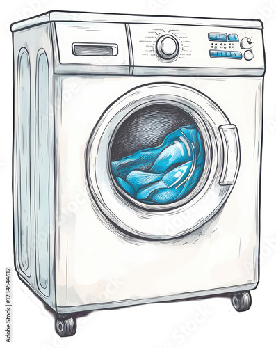 A Modern Washing Machine with Blue Clothing Inside photo