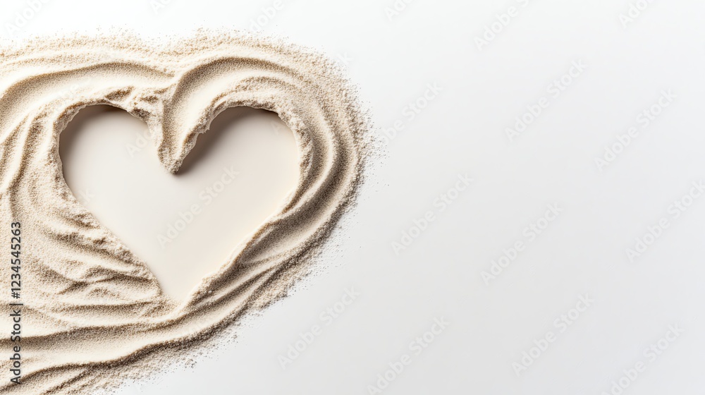 Fototapeta premium a heart drawn in the sand with waves washing over, fleeting romantic moment, soft watercolor painting, warm beige, isolated on white background