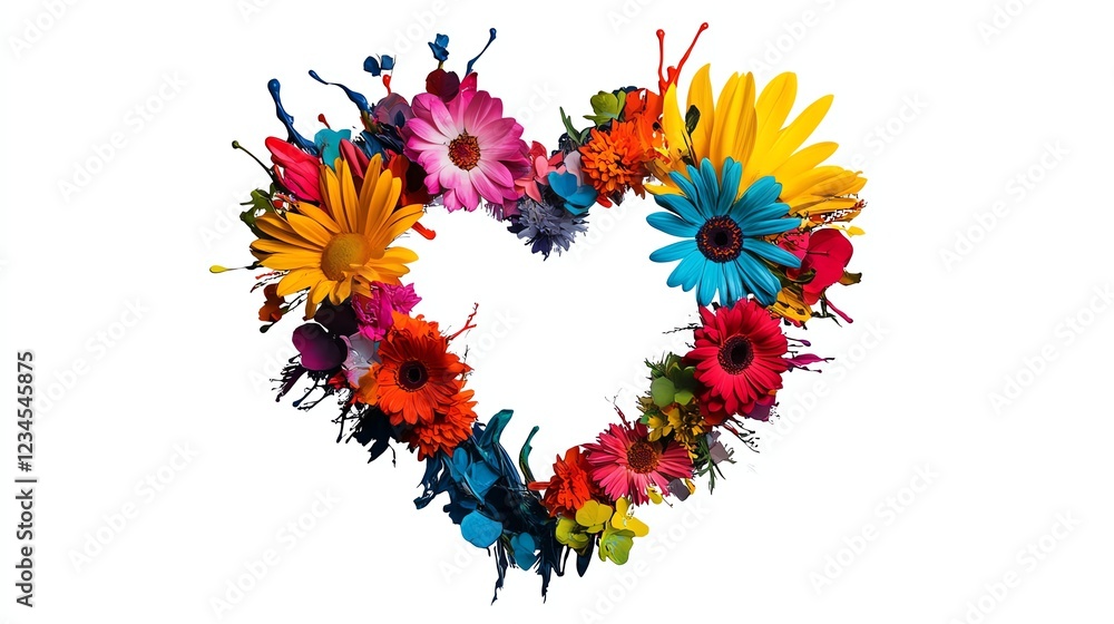 a heartshaped wreath of flowers, decorative love theme, digital painting, colorful floral mix, isolated on white background a heartshaped wreath of flowers, decorative love theme, digital painting, colorful floral mix, isolated on white background