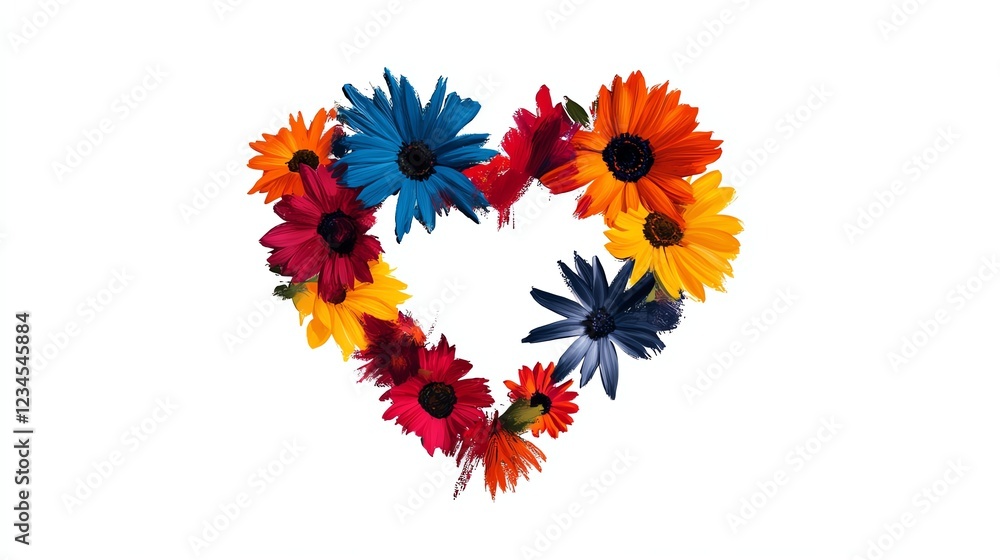 a heartshaped wreath of flowers, decorative love theme, digital painting, colorful floral mix, isolated on white background a heartshaped wreath of flowers, decorative love theme, digital painting, colorful floral mix, isolated on white background