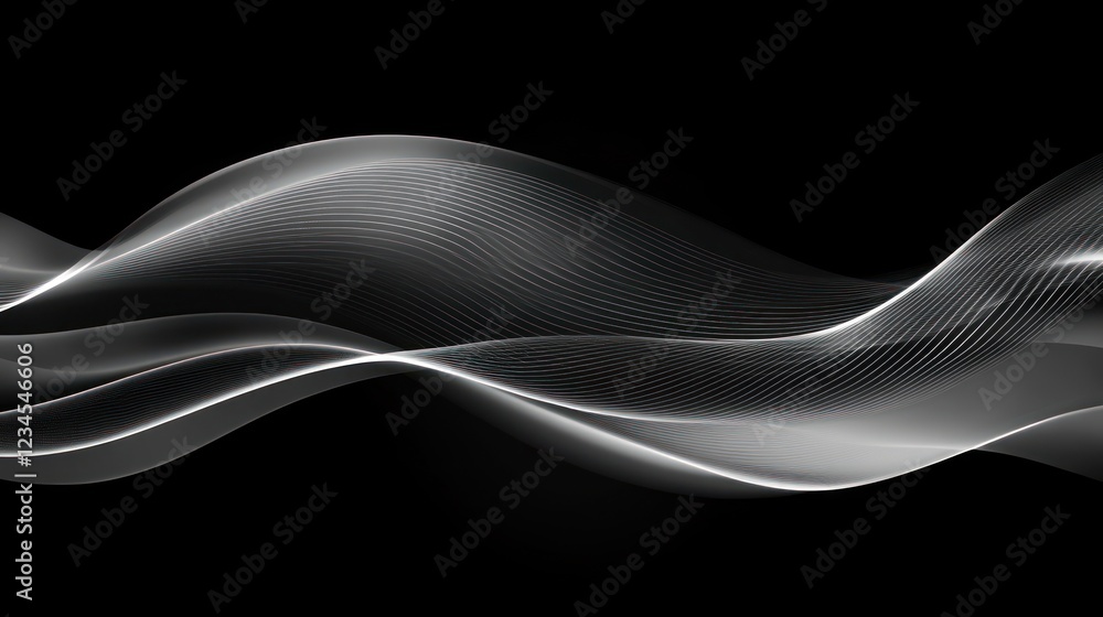 Silver waves flowing on dark background, digital art, website design Silver waves flowing on dark background, digital art, website design