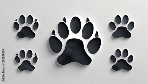 Seamless paw prints and animal tracks on a white background. Black dog and cat paw print silhouettes, textile pattern for backdrops, and simple design elements for prints and illustrations. photo