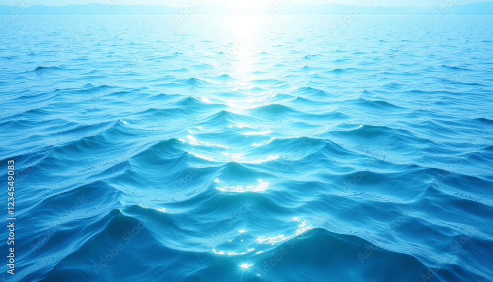 Obraz premium Ocean waves with sunlit ripples and distant horizon 