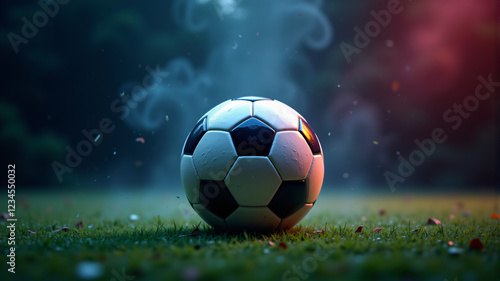 Exciting Soccer Ball on Lush Green Field photo