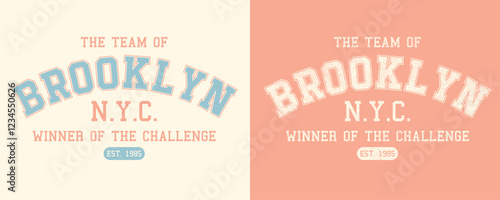 Brooklyn, NYC, retro college varsity typographic vector graphic. 