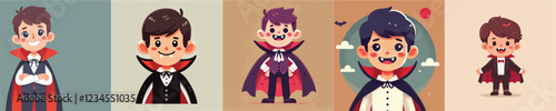 Vector of a cute little boy wearing a vampire costume
