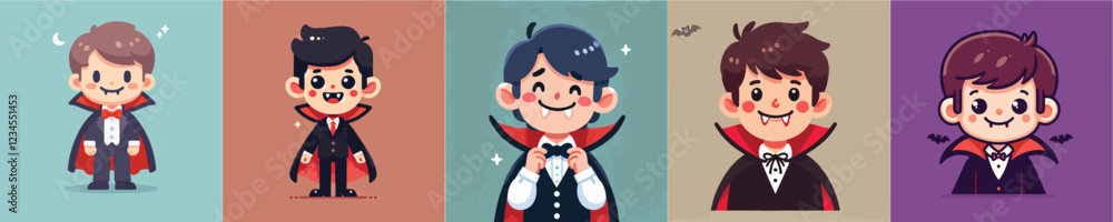 Fototapeta premium Vector of a cute little boy wearing a vampire costume