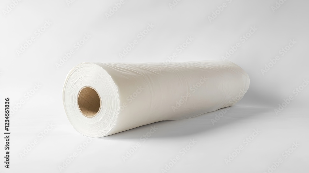 Roll of White Plastic Sheeting on a Clean Surface Roll of White Plastic Sheeting on a Clean Surface