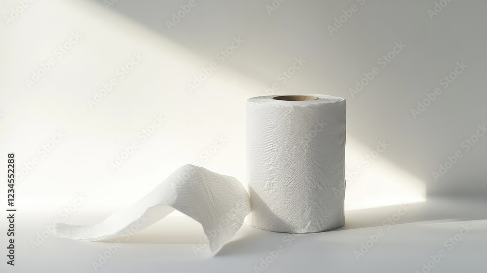 Minimalist Roll of Paper Towel on White Background Minimalist Roll of Paper Towel on White Background