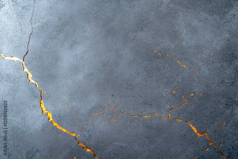 Gray Surface with Prominent Yellow Crack Lines Gray Surface with Prominent Yellow Crack Lines