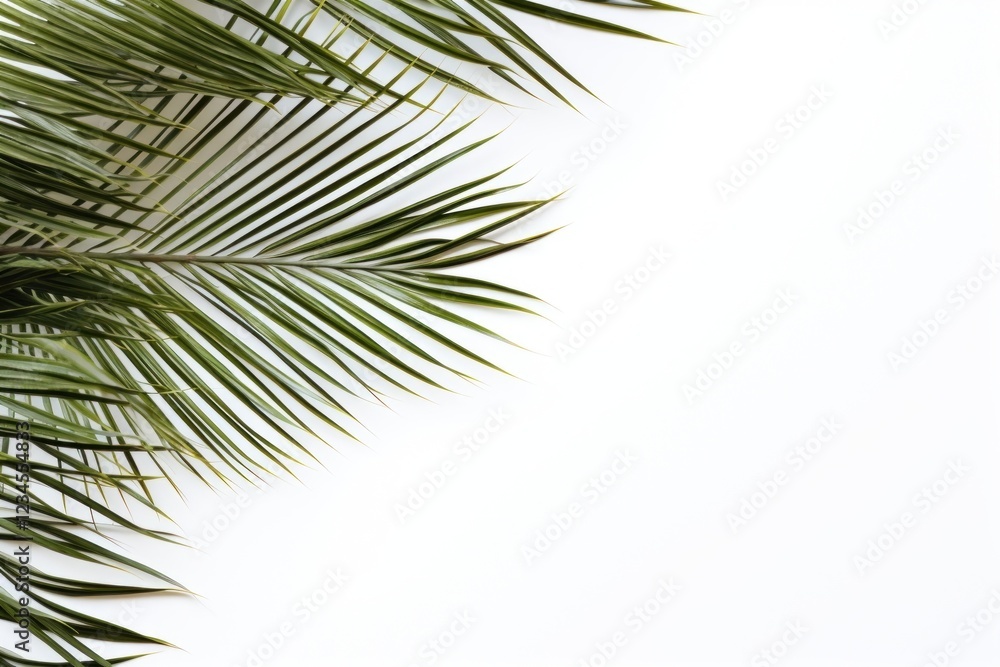 Fototapeta premium Coconut palm leaves on left corner backgrounds sunlight outdoors.