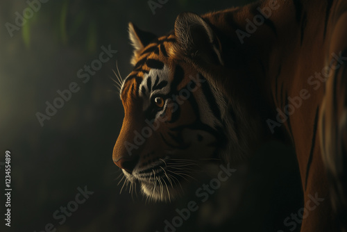 Obraz na płótnie Close-up portrait of tiger in foggy jungle environment. w salonie