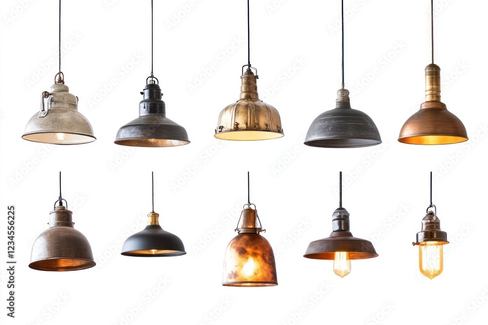 Obraz premium Vintage industrial pendant lights, studio shot, white background, interior design