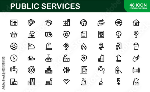 Public Services Icons. Scalable Outline Graphics for Civic, Infrastructure, and Community Service Applications