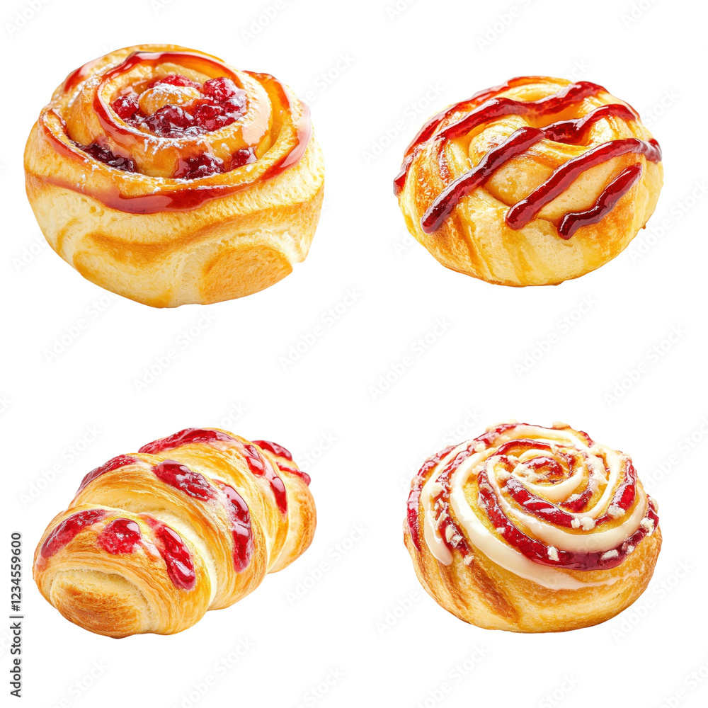 Fototapeta premium Cherry brioche isolate on white background collection cutout png.