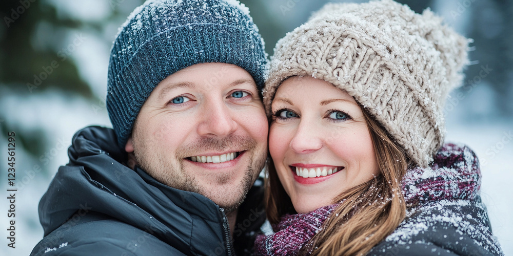Cozy winter couple enjoying a snowy day together Cozy winter couple enjoying a snowy day together