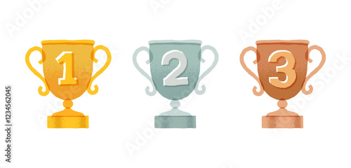 金銀銅のトロフィー 手描きイラストセット