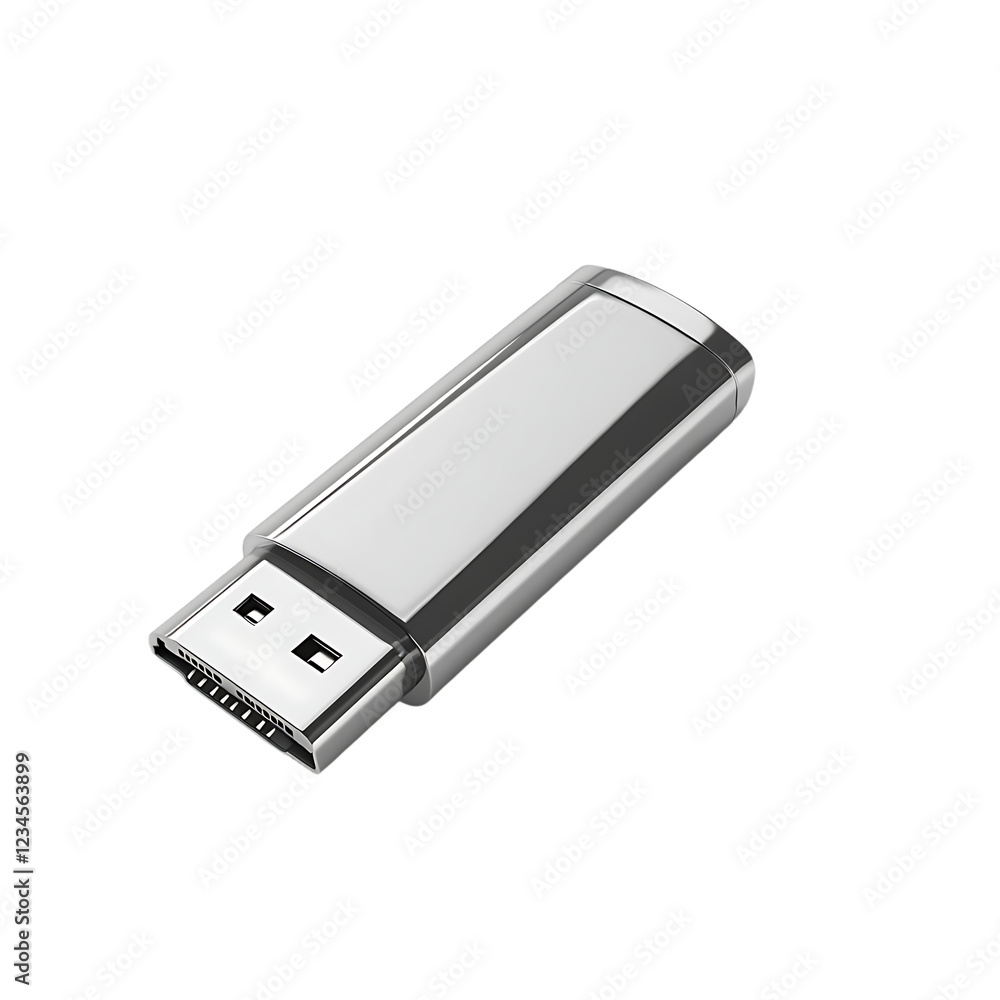 Sleek Silver USB Flash Drive Isolated on White Background Sleek Silver USB Flash Drive Isolated on White Background
