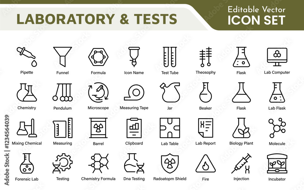 Laboratory and Tests Icon Set. A precise collection of icons for scientific testing and research, perfect for enhancing educational materials, lab websites, and health applications. Laboratory and Tests Icon Set. A precise collection of icons for scientific testing and research, perfect for enhancing educational materials, lab websites, and health applications.
