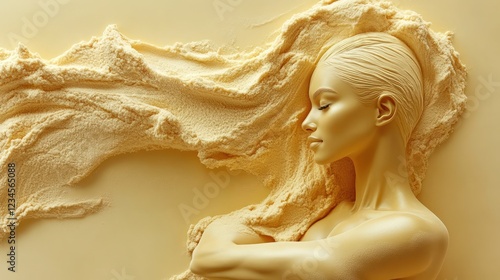 Golden Woman, Lying, Sand Hair, Pastel Background,  Beauty photo