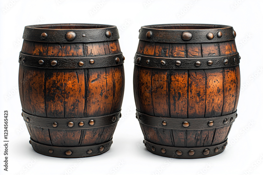 Fototapeta premium wooden barrels on a white background