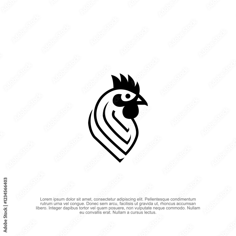 Obraz premium Simple chicken head logo with a clean and modern design, perfect for farm branding, food industries, restaurants, poultry businesses, and mascot logos