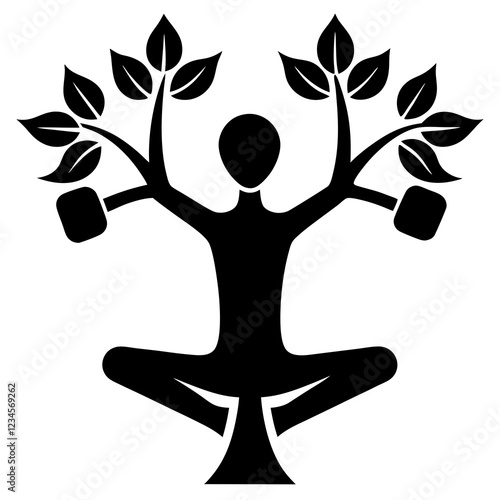 Tree Pose with Dumbbells: Strength & Balance Vector Design photo